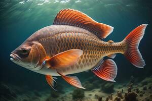 ai generado de cerca de un tropical pescado nadando submarino en el océano. generativo ai foto