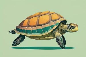 ai generado ilustración de un Tortuga en un verde antecedentes en dibujos animados estilo. ai generativo foto