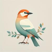 AI generated Colorful bird on a branch. Vector illustration in retro style. generative ai photo