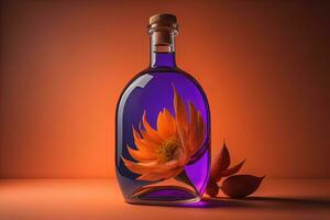 AI generated Flower in a bottle on a orange background. generative ai photo