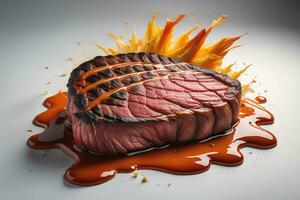 AI generated Grilled beef steak with sauce on a white background. generative ai photo