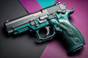 AI generated Semi-automatic handgun on a solid color background. Close-up. ai generative photo