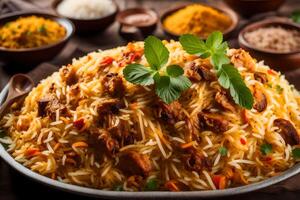 AI generated indian biryani - a traditional dish of rice and meat photo