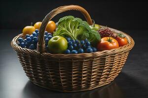 AI generated Basket of ripe tomatoes on an orange background. Toned. ai generative photo