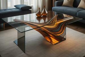 AI generated Interior of a living room with a glass table. ai generative photo