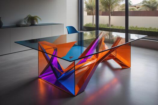AI generated Interior of a living room with a glass table. ai generative photo