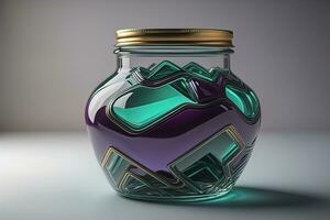 AI generated Glass vase with geometric pattern on dark background. Ai generative photo