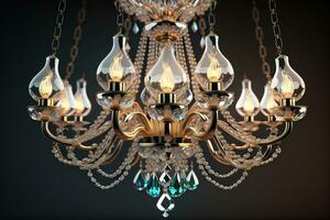 AI generated Luxury chandelier isolated on dark background. ai generative photo