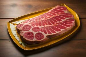 AI generated Raw beef sirloin steak with ingredients for cooking on wooden background. ai generative photo