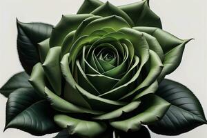 AI generated Beautiful green rose on a white background. Close-up. generative ai photo