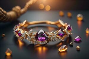 AI generated Jewelry ring with precious stones. Jewelry background. ai generative photo
