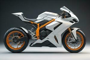 AI generated a white super sports motorcycle on a gray background. ai generative photo