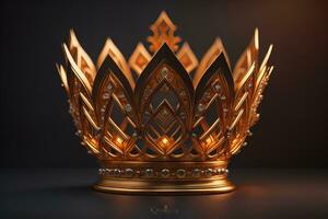 AI generated low key image of beautiful golden queen, king crown. ai generative photo