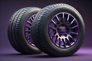 AI generated Car tires on a solid color background. ai generative photo