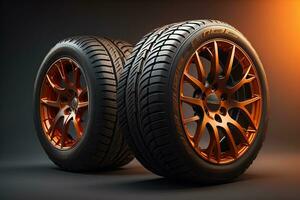 AI generated Car tires on a solid color background. ai generative photo