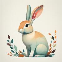 AI generated Easter bunny with floral background. Vector illustration. generative ai photo