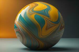 AI generated Colorful marble ball on a solid colour background. Close-up. ai generative photo