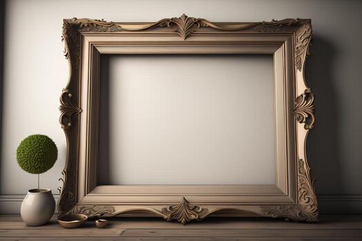 AI generated Wooden frame in interior with plant. generative ai photo