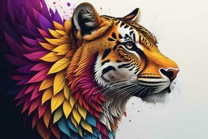 AI generated Tiger head with colorful background. ai generative photo