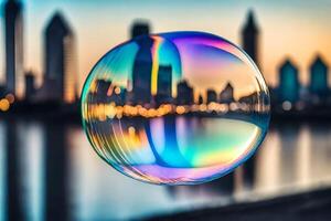 AI generated a bubble with a city in the background photo