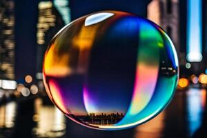 AI generated a colorful bubble with a city in the background photo