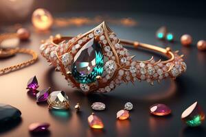 AI generated Jewelry ring with precious stones. Jewelry background. ai generative photo