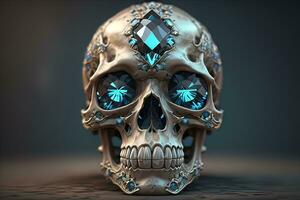 AI generated Skull with blue gemstones. ai generative photo