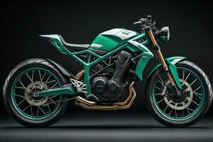 AI generated Turquoise sport motorcycle on a black background. generative ai photo