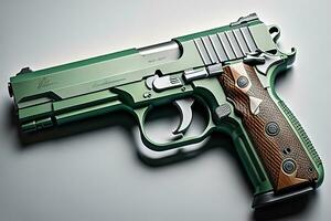 AI generated Semi-automatic handgun on a solid color background. Close-up. ai generative photo