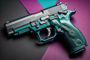 AI generated Semi-automatic handgun on a solid color background. Close-up. ai generative photo