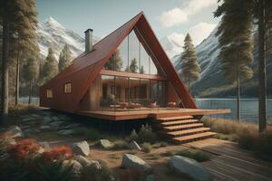 AI generated a modern chalet in the mountains. generative ai photo