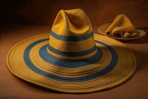 ai generado de moda sombrero en un sólido color antecedentes. ai generativo foto