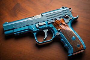 AI generated Semi-automatic handgun on a solid color background. Close-up. ai generative photo