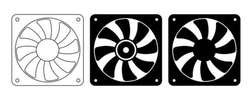 outline silhouette computer fan icon set isolated on white background vector