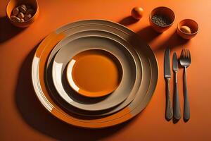 AI generated Empty plate on the wooden table. ai generative photo