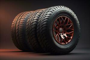 AI generated Car tires on a solid color background. ai generative photo