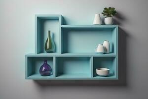 AI generated Bookshelf in scandinavian interior. ai generative photo