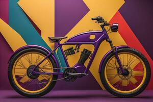 AI generated Purple mountain bike on a colorful background. generative ai photo