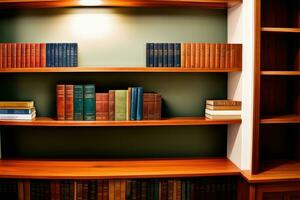 ai generado estante para libros con antiguo libros en biblioteca, Clásico color tono. generativo ai foto