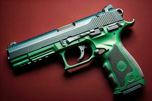 AI generated Semi-automatic handgun on a solid color background. Close-up. ai generative photo