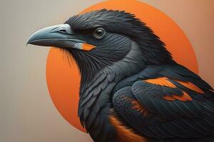 AI generated Close up portrait of a black raven, Corvus corax. ai generative photo