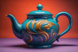 AI generated A ceramic teapot on a colid color background. ai generative photo