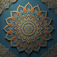 AI generated Luxury indian mandala on blue background. Vector illustration. generative ai photo