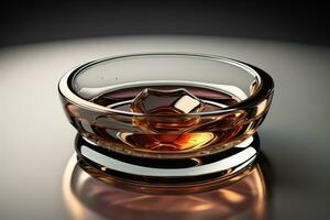 AI generated Empty glossy transparent ashtray on a dark background. ai generative photo