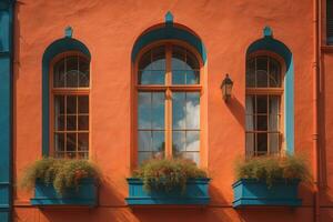 AI generated Colorful windows of a typical house in the city, ai generative photo