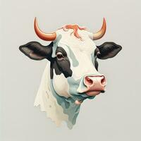 AI generated Vector illustration of a cow head with horns on a gray background. generative ai photo