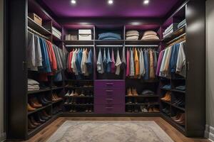 AI generated Wardrobe with clothes in the room. Toned image. ai generative photo