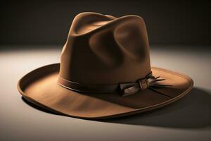 AI generated Brown cowboy hat with bow tie on a dark background. generative ai photo