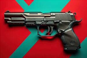 AI generated Semi-automatic handgun on a solid color background. Close-up. ai generative photo