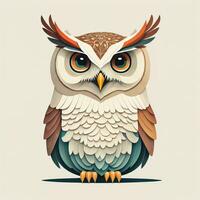 AI generated Vector illustration of a cute owl on a white background. Cartoon style. generative ai photo